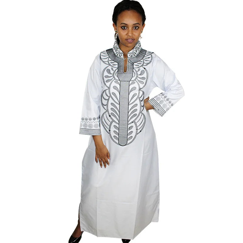 Women dashiki soft embroidery long dress