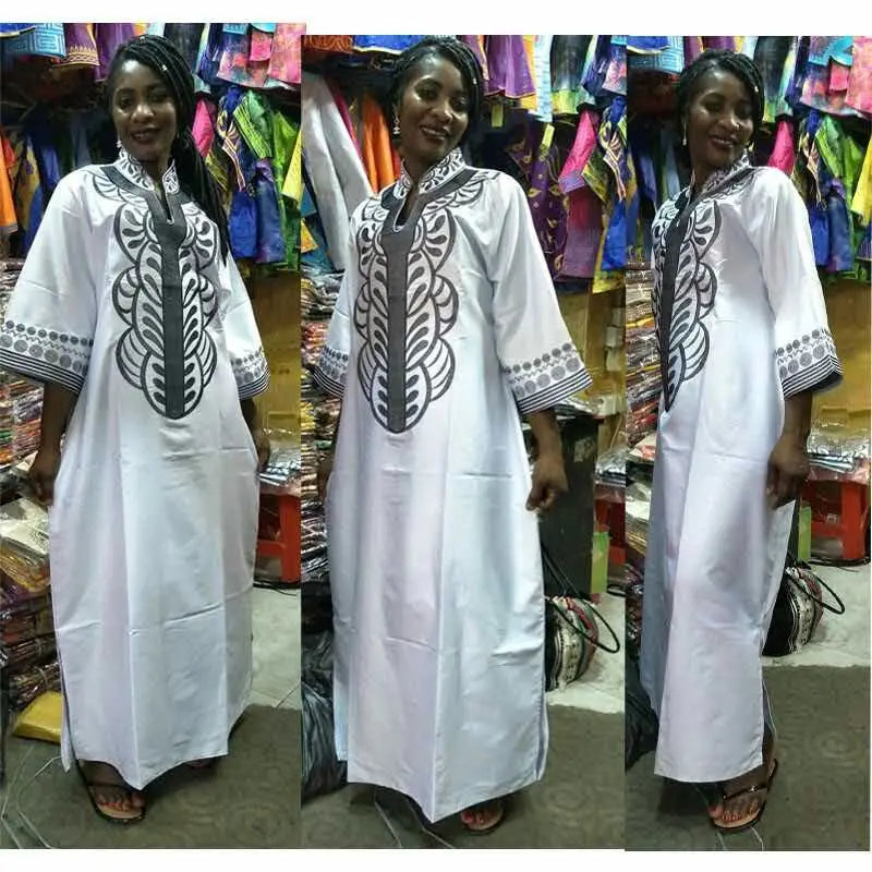 Women dashiki soft embroidery long dress