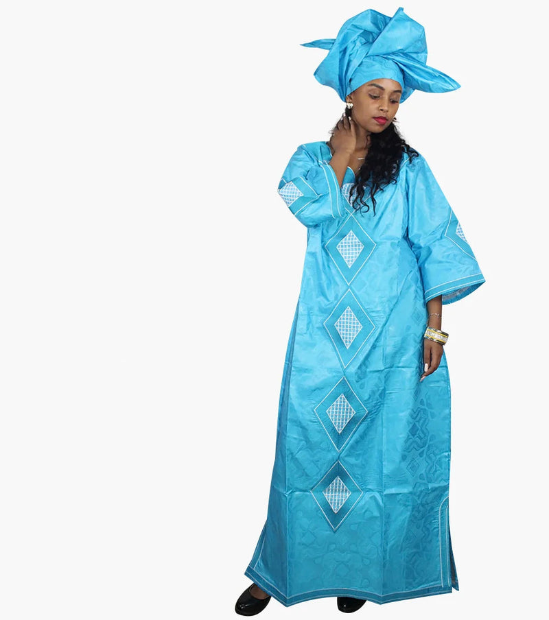 New African Bazin Embroidery Design Dress