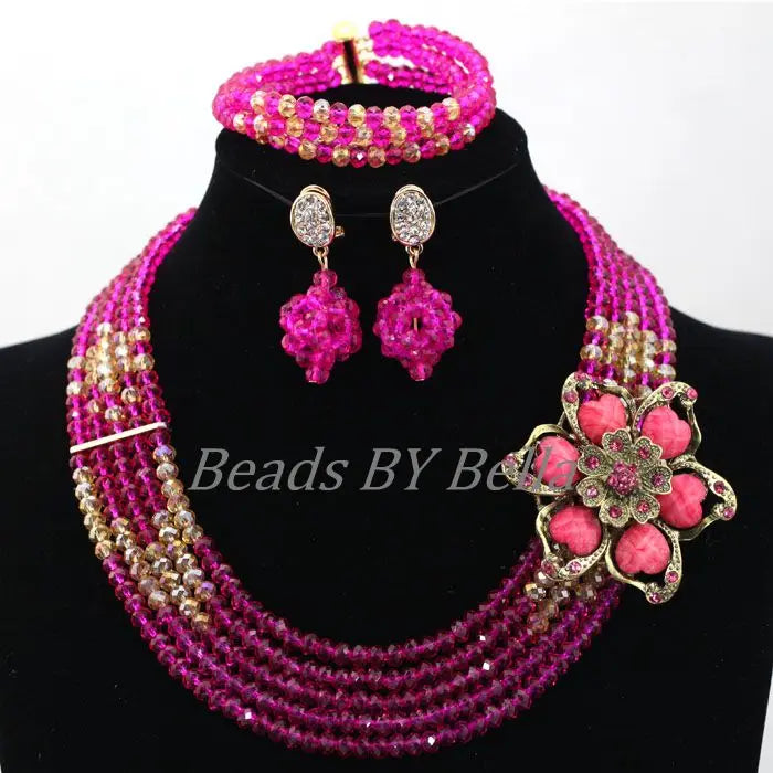 New Fashion Fushia Pink Women Stylish Crystal Jewelry Accessories