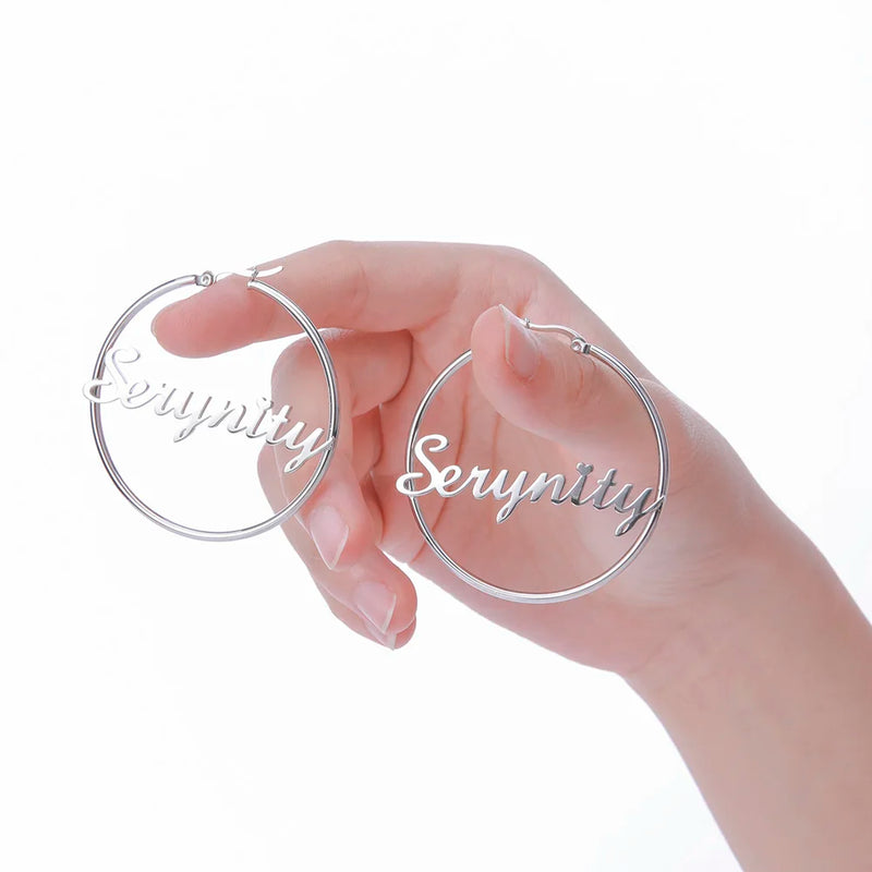 New Stainless Steel Personalized Customize Name Hoop Earrings Jewelry