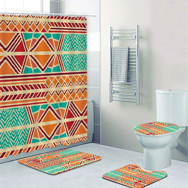 Ethnic Tribal Bohemian Geometric Bathroom Shower Curtain Set