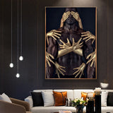 African Black Gold Nude Embrace Canvas Paintings Wall Art