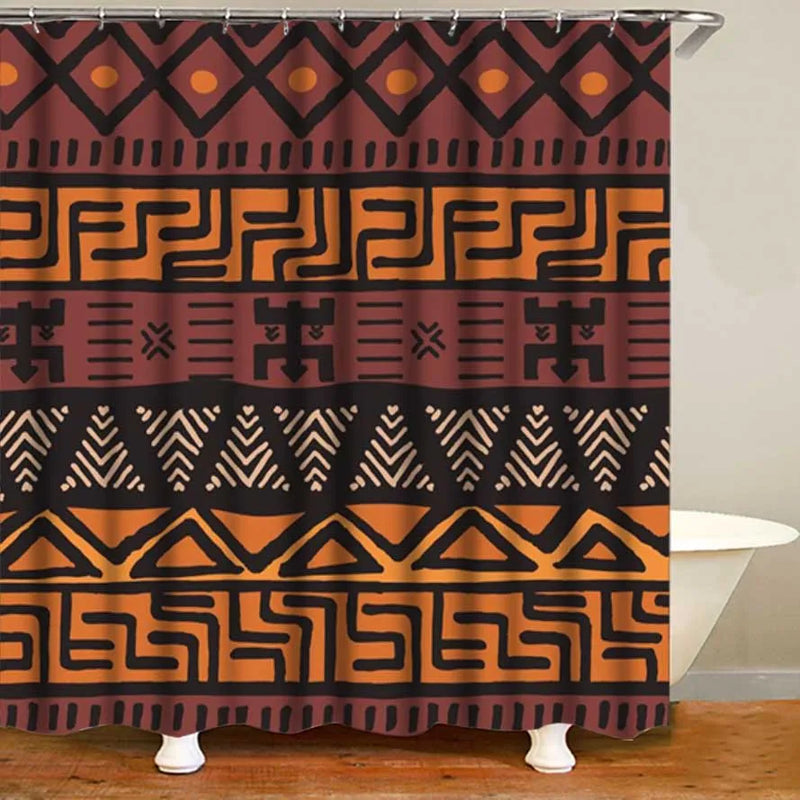 Ethnic Tribal Bohemian Geometric Bathroom Shower Curtain Set