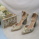 New luxury crystal wedding shoes with bags