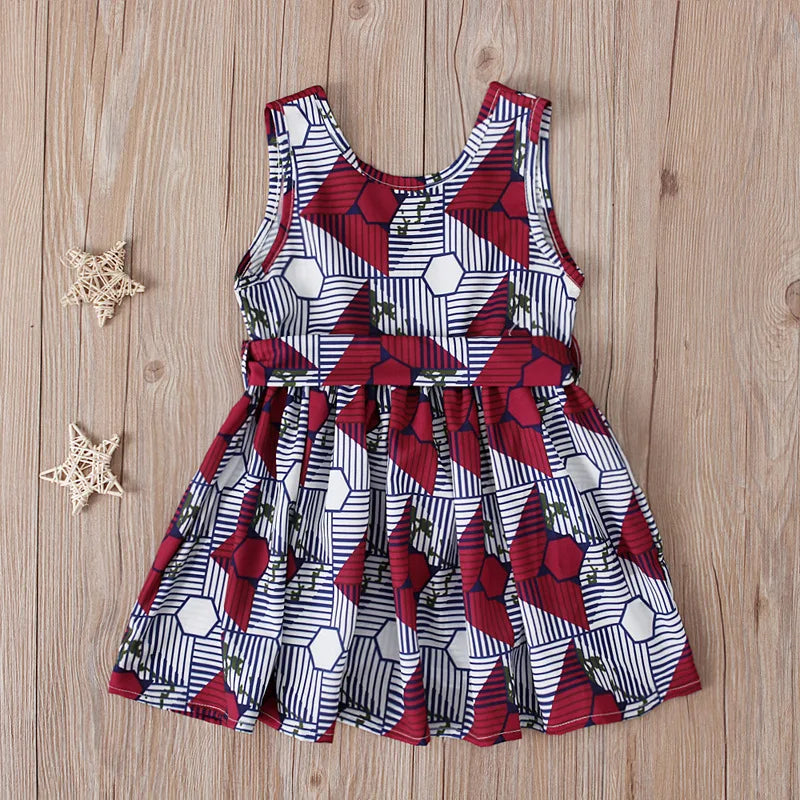 Children V-neck Sleeveless Polyester Printing Dress