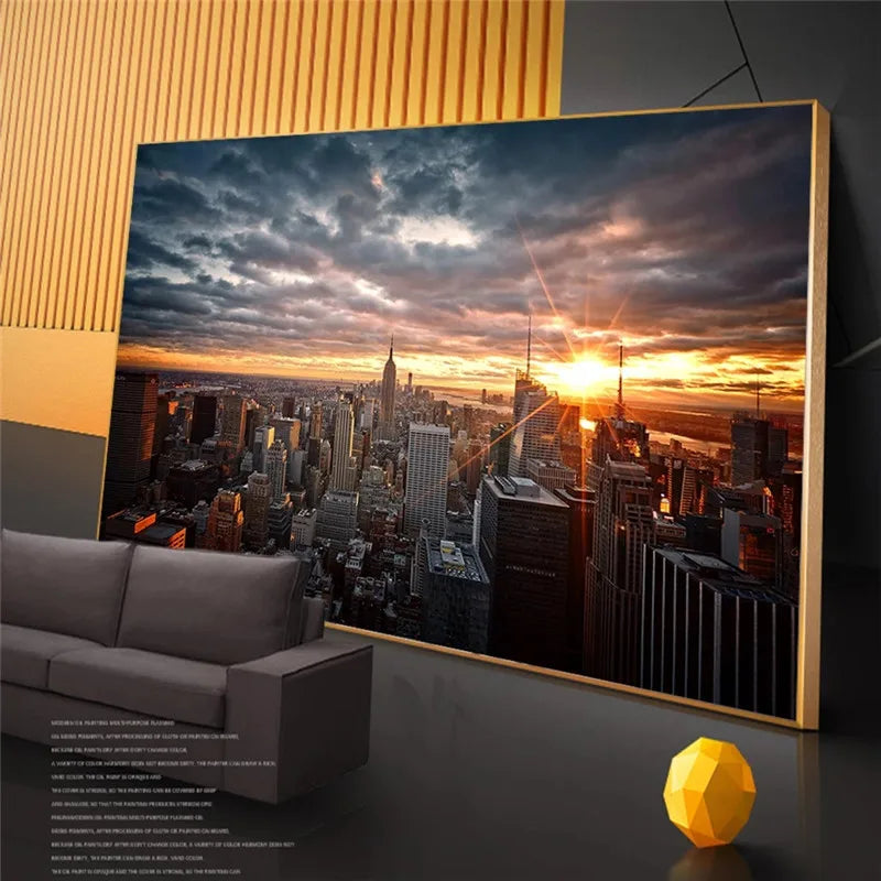 New York City Sunset View Canvas Paintings On the Wall Art Posters