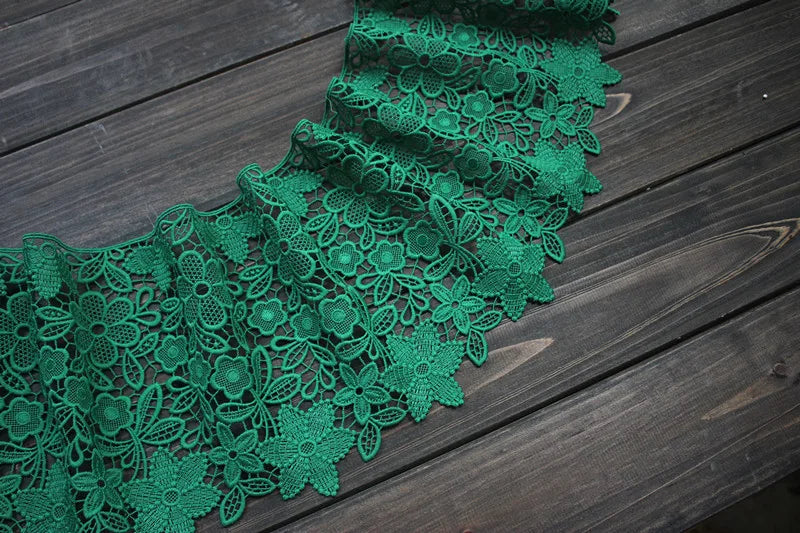 18CM Wide Exquisite Green Flowers Embroidery Cotton Fabric Lace