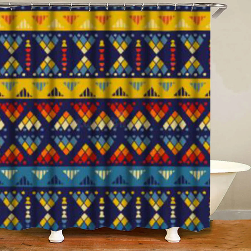 Ethnic Tribal Bohemian Geometric Bathroom Shower Curtain Set