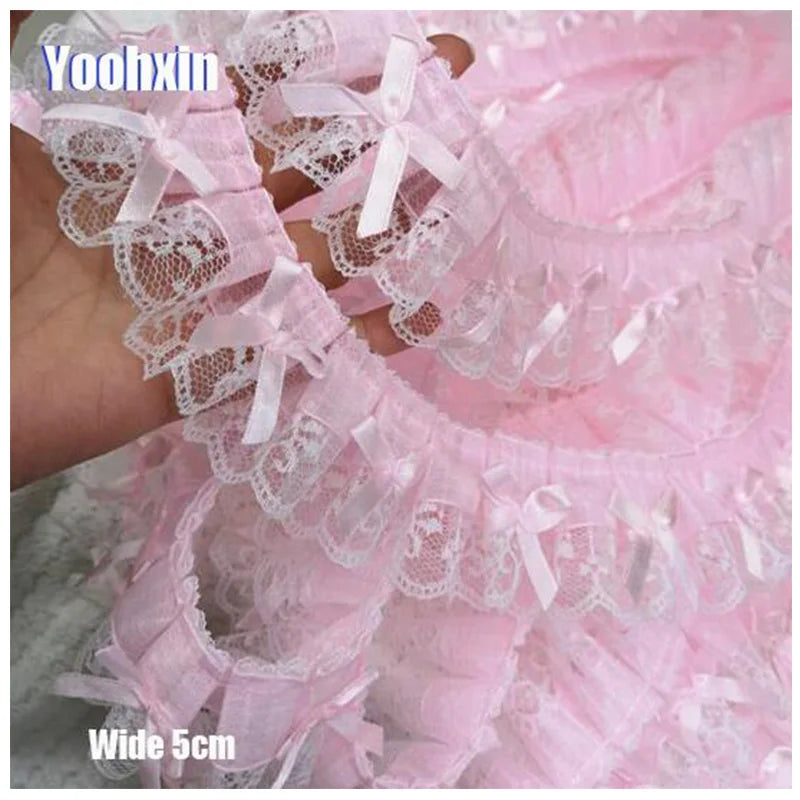 5CM Wide New Pink Embroidery 3D Flower Lace