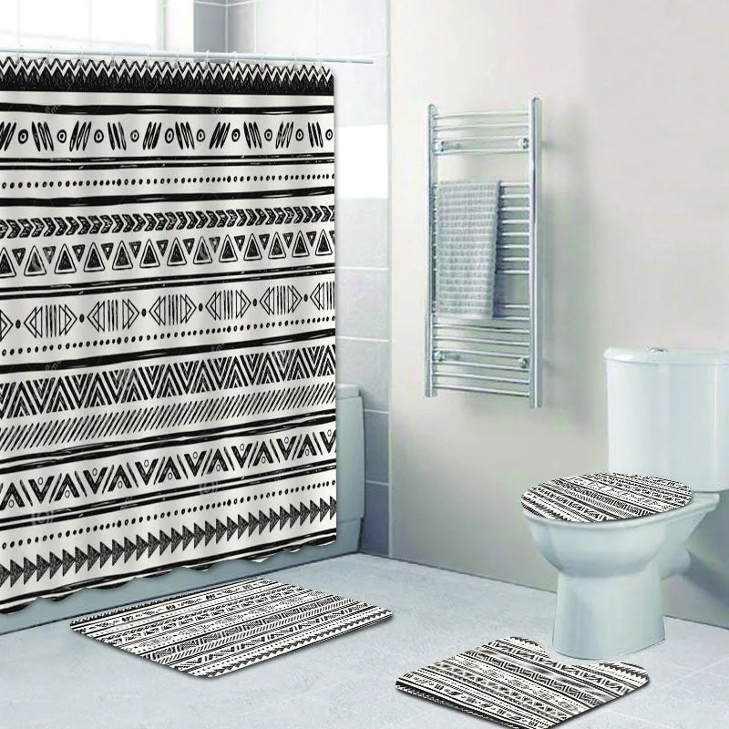 Ethnic Tribal Bohemian Geometric Bathroom Shower Curtain Set