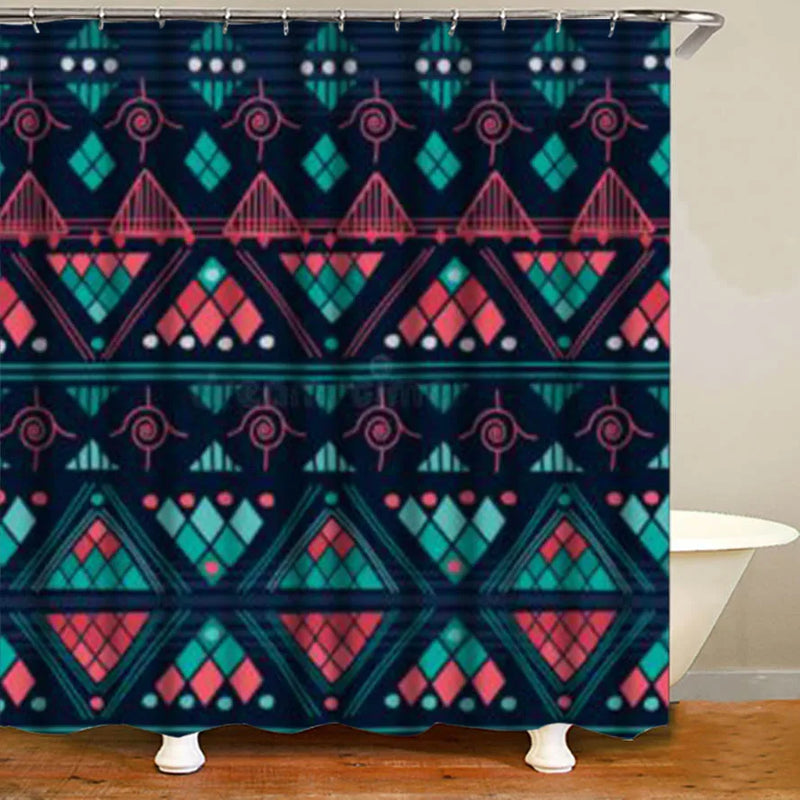 Ethnic Tribal Bohemian Geometric Bathroom Shower Curtain Set