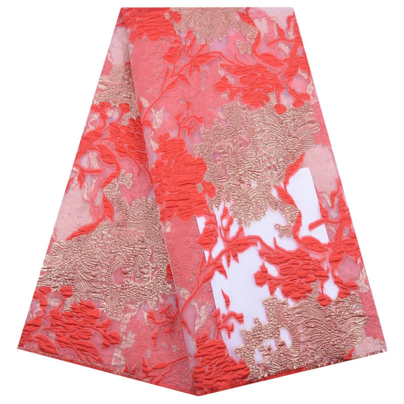 Satin Nigerian Brocade Gild Jacquard Lace Fabric