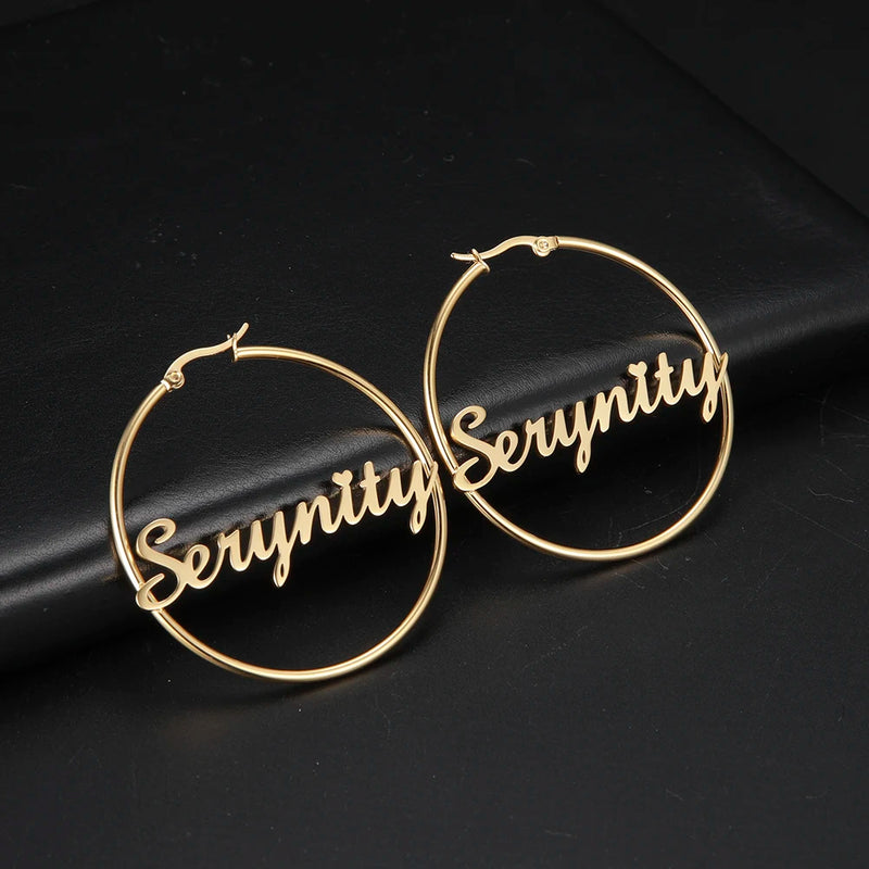 New Stainless Steel Personalized Customize Name Hoop Earrings Jewelry