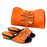 Orange  Lower Heels Shoes And Bag Set