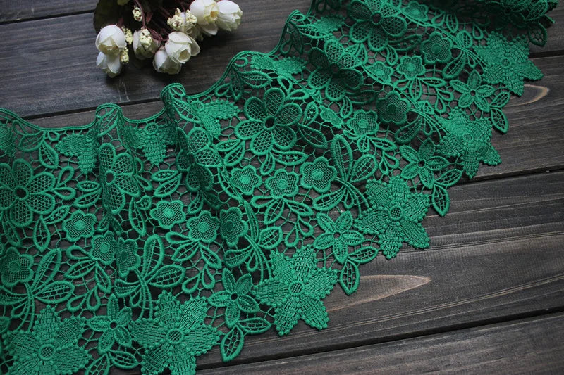 18CM Wide Exquisite Green Flowers Embroidery Cotton Fabric Lace