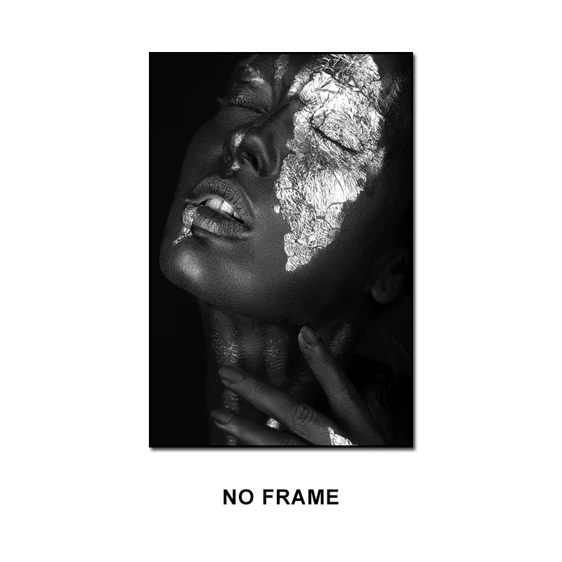 Black Woman Silver Foil Canvas Art Poster