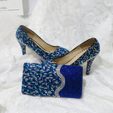 Royal Blue Multicolor Crystal wedding shoes with Macthing bags