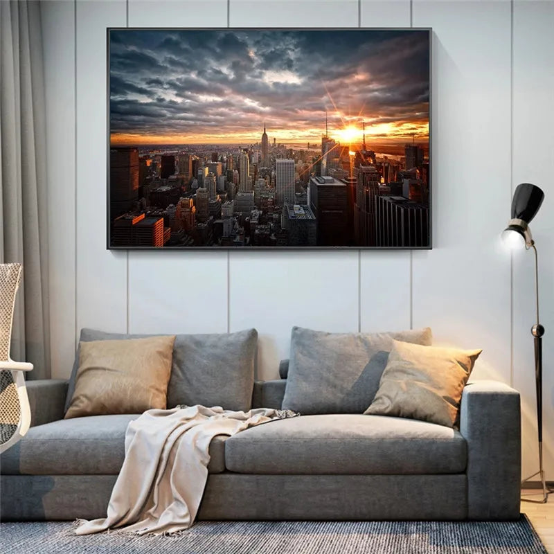 New York City Sunset View Canvas Paintings On the Wall Art Posters