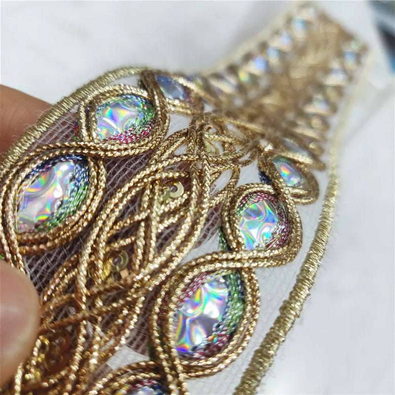 2.5/4.5 cm Width Colorful Sequins Gold thread Lace