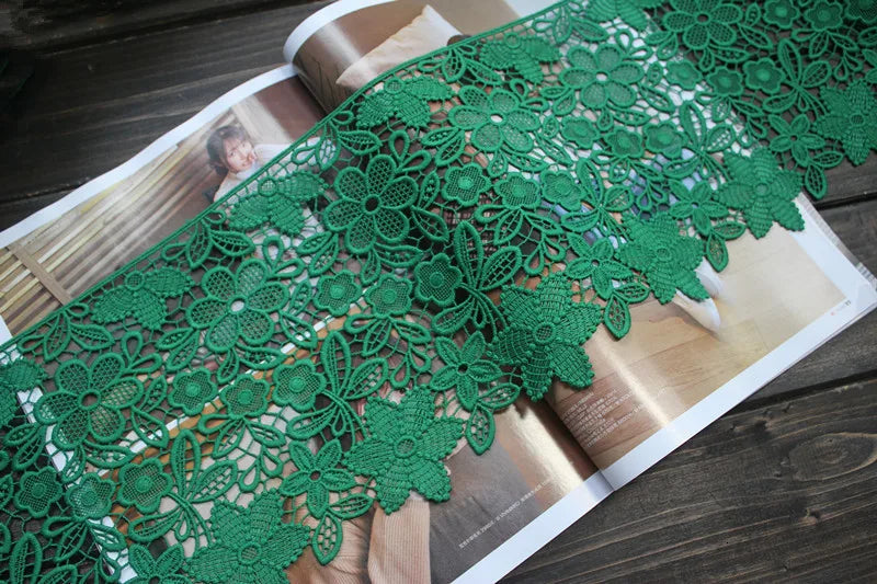 18CM Wide Exquisite Green Flowers Embroidery Cotton Fabric Lace