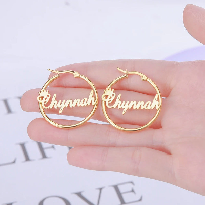 New Stainless Steel Personalized Customize Name Hoop Earrings Jewelry