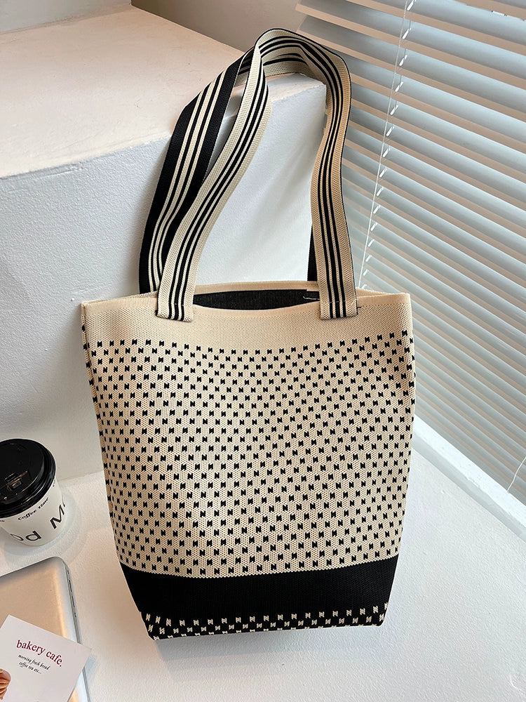 New Fashion Color Contrast Geometric Stain Resistant Bucket Bag