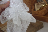 White Multi-layer Lace Sequin Studded 3D Flower