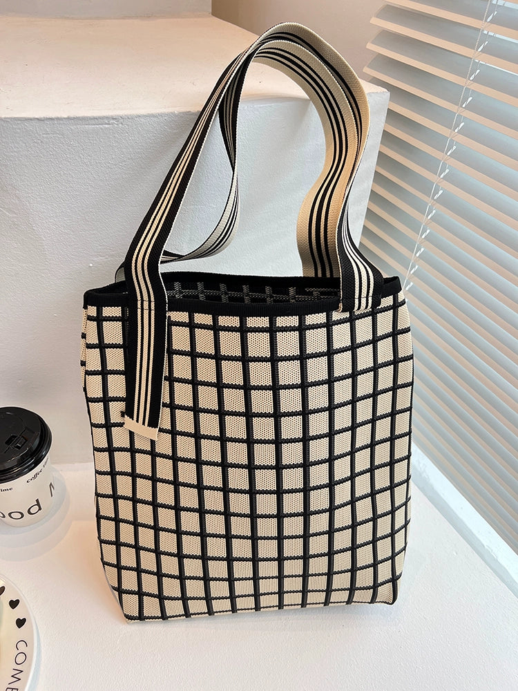 New Fashion Color Contrast Geometric Stain Resistant Bucket Bag