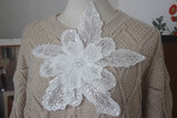 White Multi-layer Lace Sequin Studded 3D Flower