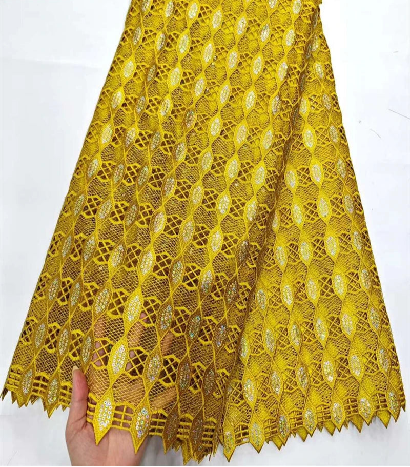 Gold Latest Nigerian Guipure Cord Lace Fabric