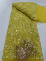 High Quality Nigerian Sequins With Pearl Lace Tulle Fabric