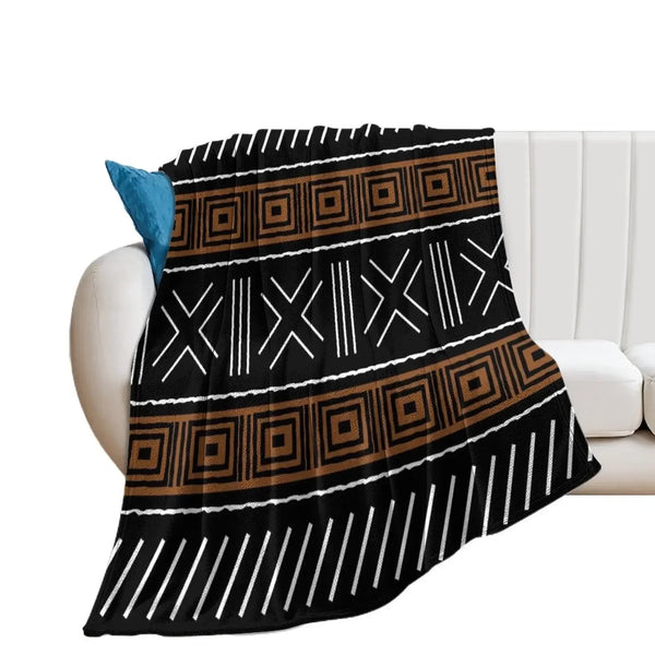 African Bogolan Mud Design Throw Blanket