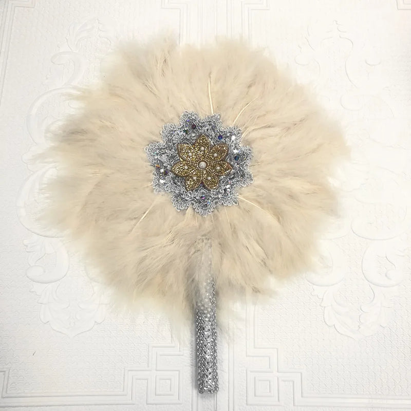 One-Side African Turkey Feather Hand Fan