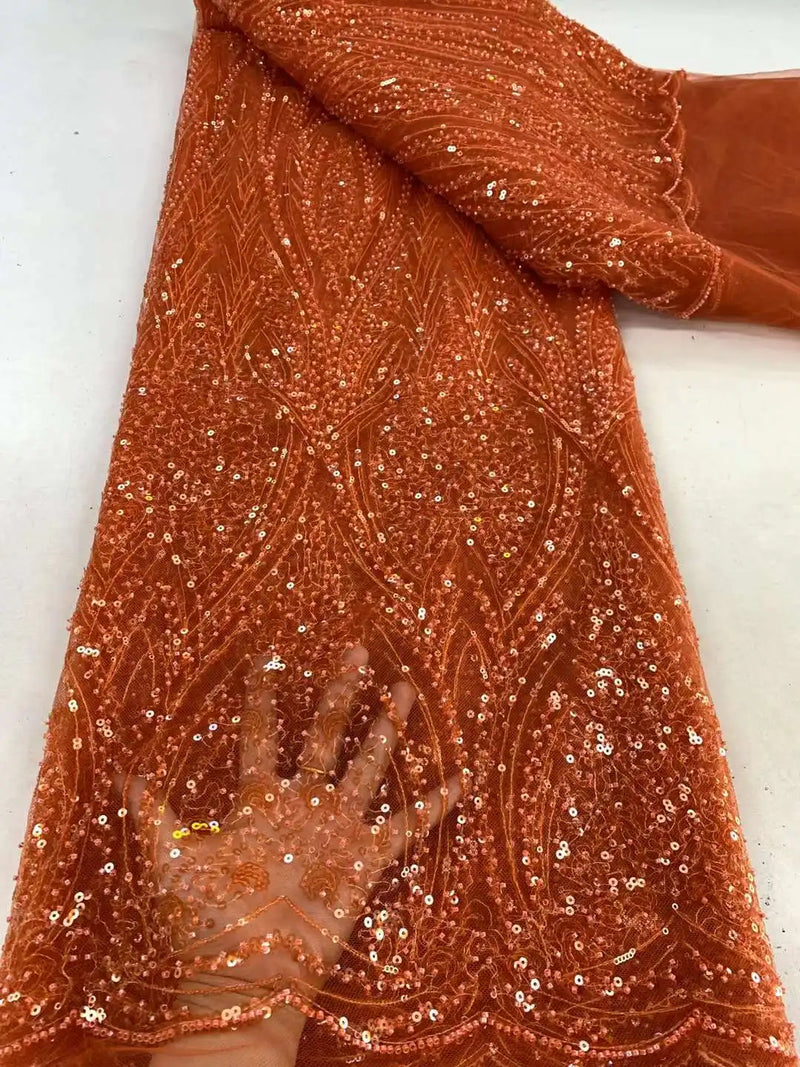 New Luxury Orange African Lace Fabric