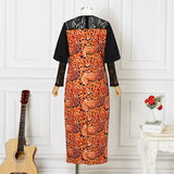 New Fashion Lace Patchwork Printed Long Sleeve Dress