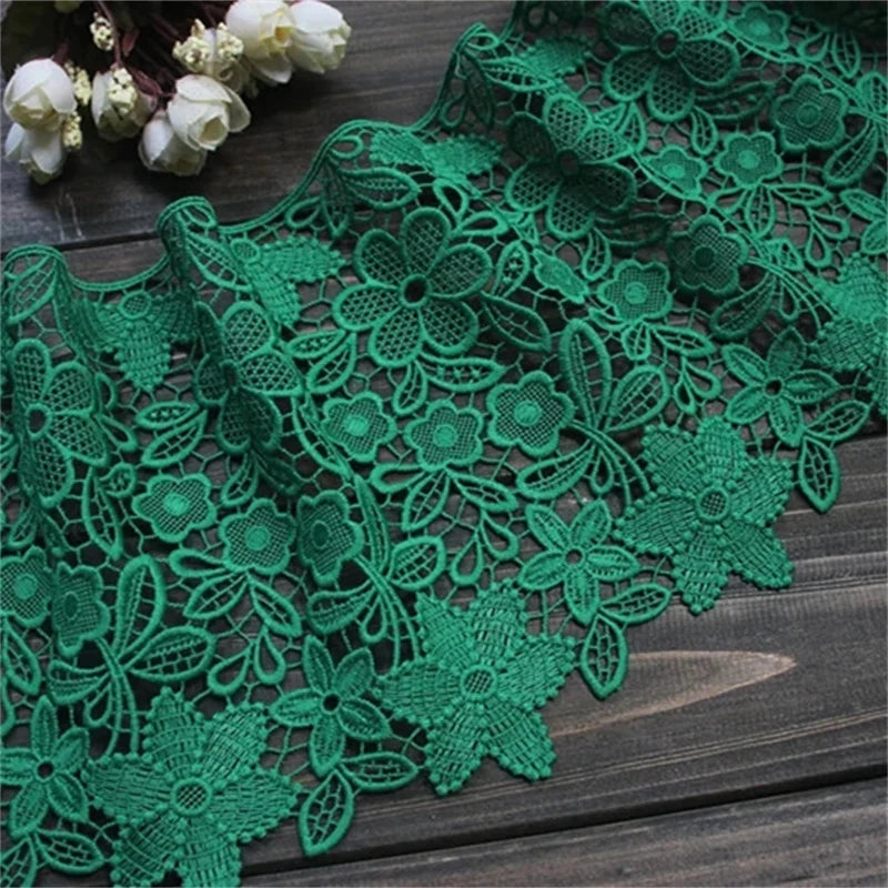 18CM Wide Exquisite Green Flowers Embroidery Cotton Fabric Lace