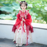 Chinese Vintage Style Girls Long Sleeve Red Hanfu Dress