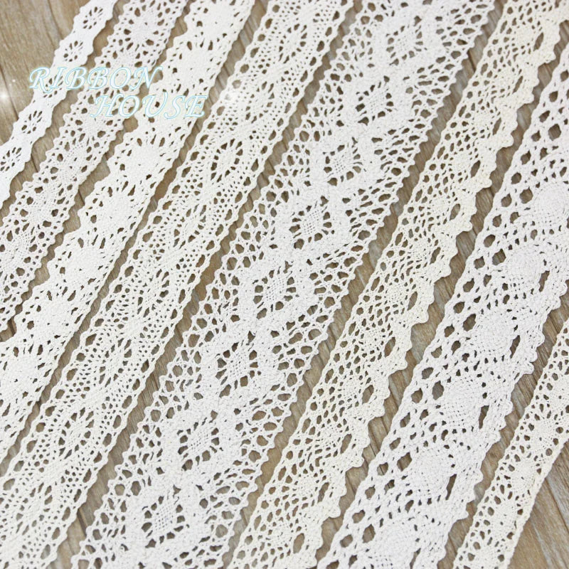 New White Beige Cotton Embroidered Lace