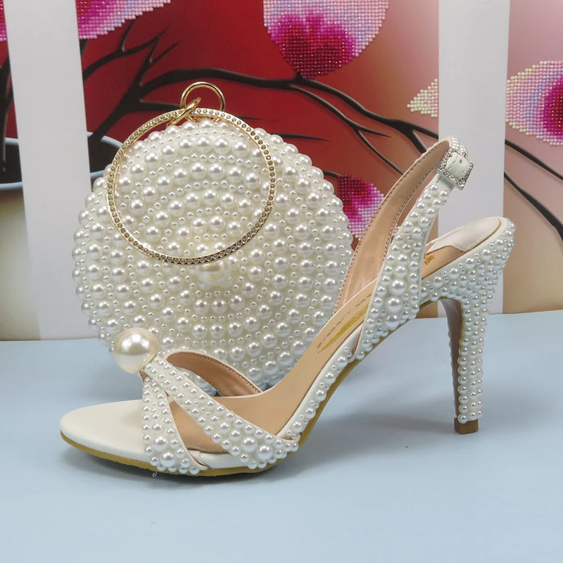 Summer New Arrival White Female Sandals Bridal shoes bag set