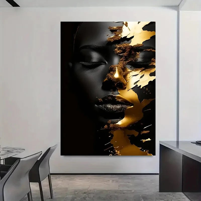 New Modern African Women Golden Canvas Art Poster