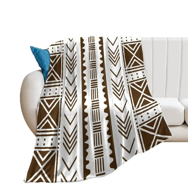 New African White Mud Design Throw Blanket