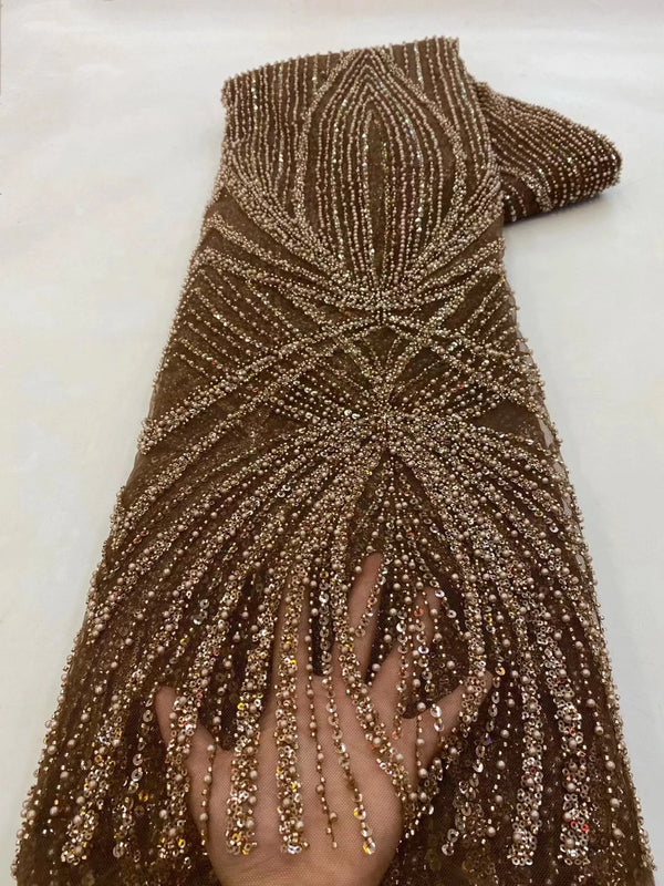 New Gold Color Latest Africa Embroidered Tulle Net Fabric