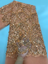 Gold African Luxury Beaded Tulle Lace Fabric