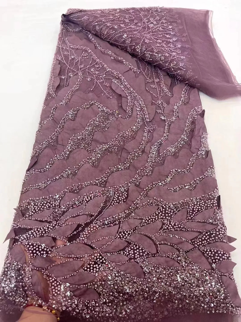 High Quality Nigerian Sequins With Pearl Lace Tulle Fabric