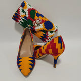 African Women Block Shoes With Match Bag