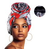 Woman African Satin Lined Turban Big Flower Hat