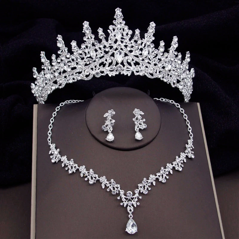 New Luxury Silver Color Crystal Water Bridal Jewelry Sets