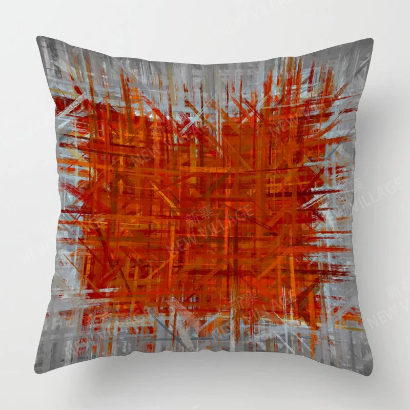 Modern Orange Abstract Geometric Cushion Cover