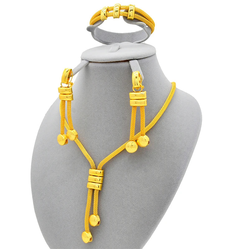 New Indian 24k Gold Color Long Chain Jewelry Sets